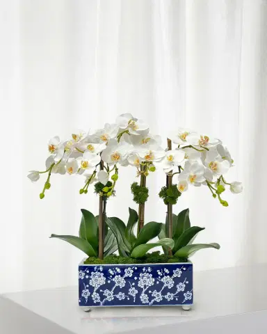 Winward Home Orchid 19" Faux Floral Arrangement in Longlife Porcelain Arranger | Thumbnail 1 Winward Home Orchid 19" Faux Floral Arrangement in Longlife Porcelain Arranger | Thumbnail 1