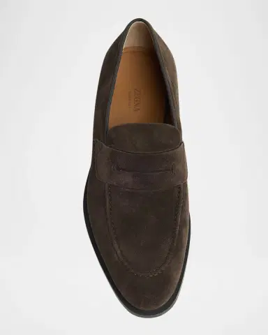 Zegna Men's Suede Rubber-Sole Penny Loafers | Thumbnail 4 Zegna Men's Suede Rubber-Sole Penny Loafers | Thumbnail 4