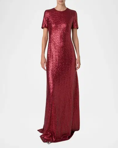 Akris Short-Sleeve Stretch Paillette Jersey Gown | Thumbnail 2 Akris Short-Sleeve Stretch Paillette Jersey Gown | Thumbnail 2