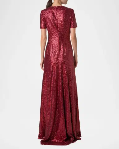Akris Short-Sleeve Stretch Paillette Jersey Gown | Thumbnail 3 Akris Short-Sleeve Stretch Paillette Jersey Gown | Thumbnail 3