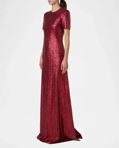Akris Short-Sleeve Stretch Paillette Jersey Gown | Thumbnail 4 Akris Short-Sleeve Stretch Paillette Jersey Gown | Thumbnail 4