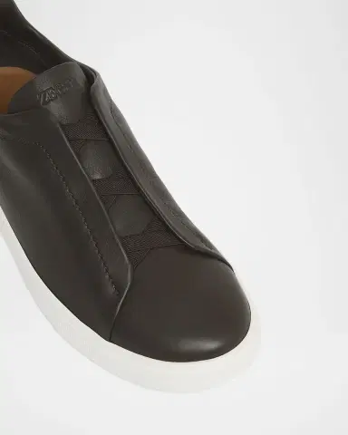 ZEGNA Men 's Triple Stitch Deerskin Leather Slip-On Sneakers | Thumbnail 3 ZEGNA Men 's Triple Stitch Deerskin Leather Slip-On Sneakers | Thumbnail 3