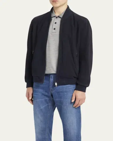 Brioni Men's Perferated Suede Bomber Jacket | Thumbnail 4 Brioni Men's Perferated Suede Bomber Jacket | Thumbnail 4