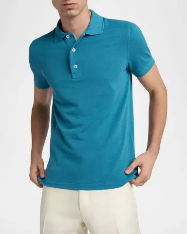 TOM FORD Men 's Lyocell Pique Polo Shirt | Thumbnail 4 TOM FORD Men 's Lyocell Pique Polo Shirt | Thumbnail 4