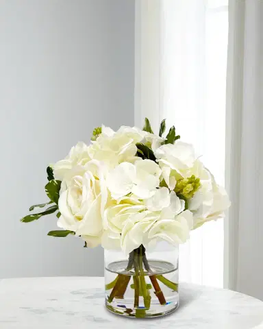Winward Home Hydrangeas & Roses 9" Faux Floral Arrangement in Glass Vase | Thumbnail 1 Winward Home Hydrangeas & Roses 9" Faux Floral Arrangement in Glass Vase | Thumbnail 1