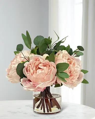 Winward Home Peonies & Eucalyptus 10" Faux Floral Arrangement in Glass Cylinder | Thumbnail 1 Winward Home Peonies & Eucalyptus 10" Faux Floral Arrangement in Glass Cylinder | Thumbnail 1