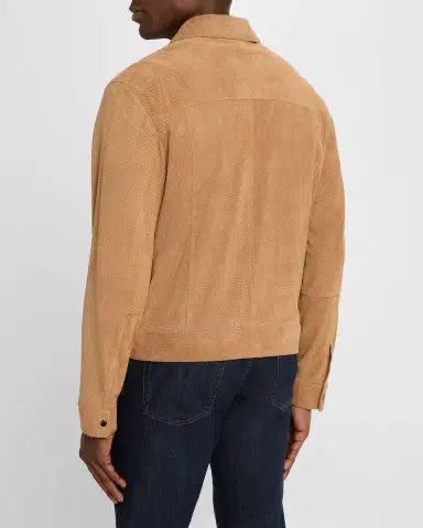 Emporio Armani Men's Perforated Suede Trucker Jacket | Thumbnail 2 Emporio Armani Men's Perforated Suede Trucker Jacket | Thumbnail 2