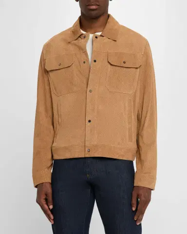 Emporio Armani Men's Perforated Suede Trucker Jacket | Thumbnail 3 Emporio Armani Men's Perforated Suede Trucker Jacket | Thumbnail 3