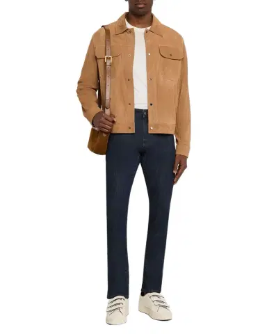 Emporio Armani Men's Perforated Suede Trucker Jacket | Thumbnail 1 Emporio Armani Men's Perforated Suede Trucker Jacket | Thumbnail 1