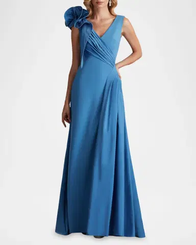 Tadashi Shoji Sleeveless Draped Ruffle Crepe Gown | Thumbnail 2 Tadashi Shoji Sleeveless Draped Ruffle Crepe Gown | Thumbnail 2