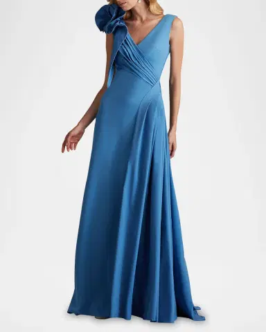 Tadashi Shoji Sleeveless Draped Ruffle Crepe Gown | Thumbnail 5 Tadashi Shoji Sleeveless Draped Ruffle Crepe Gown | Thumbnail 5
