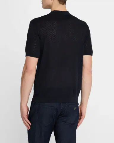 Emporio Armani Men 's Micro-Jacquard Short-Sleeve Polo Sweater | Thumbnail 2 Emporio Armani Men 's Micro-Jacquard Short-Sleeve Polo Sweater | Thumbnail 2