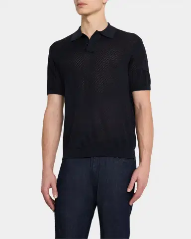 Emporio Armani Men 's Micro-Jacquard Short-Sleeve Polo Sweater | Thumbnail 3 Emporio Armani Men 's Micro-Jacquard Short-Sleeve Polo Sweater | Thumbnail 3