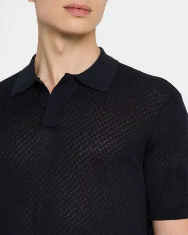 Emporio Armani Men 's Micro-Jacquard Short-Sleeve Polo Sweater | Thumbnail 4 Emporio Armani Men 's Micro-Jacquard Short-Sleeve Polo Sweater | Thumbnail 4