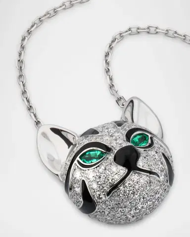 Boucheron 18K White Gold Fuzzy, the Leopard Pendant Necklace with Diamonds and Emeralds | Thumbnail 2 Boucheron 18K White Gold Fuzzy, the Leopard Pendant Necklace with Diamonds and Emeralds | Thumbnail 2