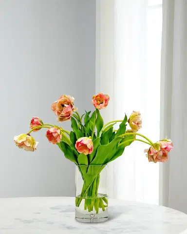 Winward Home Double Tulip with Leaves 22" Faux Floral Arrangement in Glass Cylinder | Thumbnail 1 Winward Home Double Tulip with Leaves 22" Faux Floral Arrangement in Glass Cylinder | Thumbnail 1