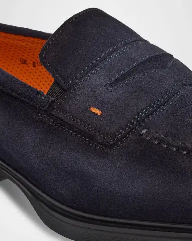 Santoni Men's Easy Suede Penny Loafers | Thumbnail 2 Santoni Men's Easy Suede Penny Loafers | Thumbnail 2