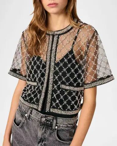 Maje Lione Sizelle Embroidered Tulle Top | Thumbnail 3 Maje Lione Sizelle Embroidered Tulle Top | Thumbnail 3