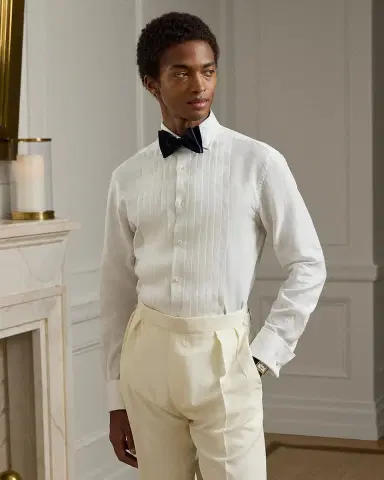 Ralph Lauren Purple Label NM x RL French Cuff Linen Tuxedo Shirt | Thumbnail 4 Ralph Lauren Purple Label NM x RL French Cuff Linen Tuxedo Shirt | Thumbnail 4