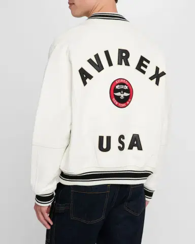 AVIREX Men 's Stadium Embroidered Leather Varsity Jacket | Thumbnail 3 AVIREX Men 's Stadium Embroidered Leather Varsity Jacket | Thumbnail 3