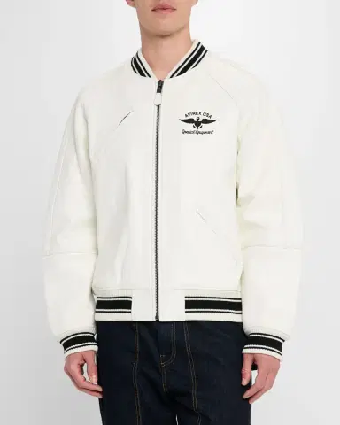 AVIREX Men 's Stadium Embroidered Leather Varsity Jacket | Thumbnail 4 AVIREX Men 's Stadium Embroidered Leather Varsity Jacket | Thumbnail 4
