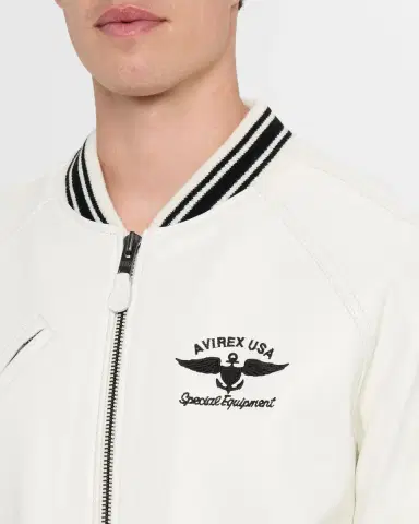 AVIREX Men 's Stadium Embroidered Leather Varsity Jacket | Thumbnail 5 AVIREX Men 's Stadium Embroidered Leather Varsity Jacket | Thumbnail 5
