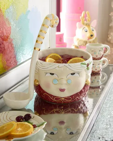 Glitterville Mrs. Papa Noel Small Punch Bowl and Ladle, 220 oz. | Thumbnail 1 Glitterville Mrs. Papa Noel Small Punch Bowl and Ladle, 220 oz. | Thumbnail 1