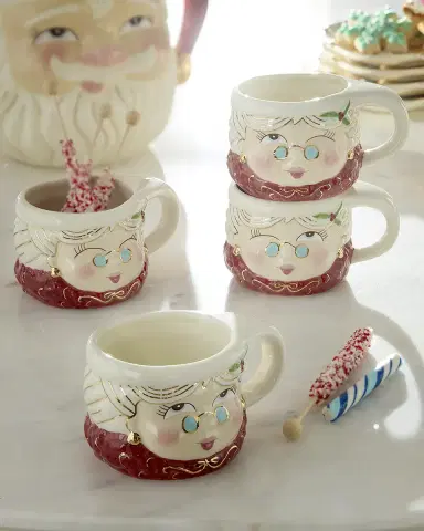 Glitterville Mrs. Papa Noel 10 oz. Mugs, Set of 4 | Thumbnail 1 Glitterville Mrs. Papa Noel 10 oz. Mugs, Set of 4 | Thumbnail 1
