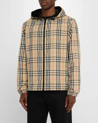 Burberry Men 's Check Hooded Jacket | Thumbnail 4 Burberry Men 's Check Hooded Jacket | Thumbnail 4