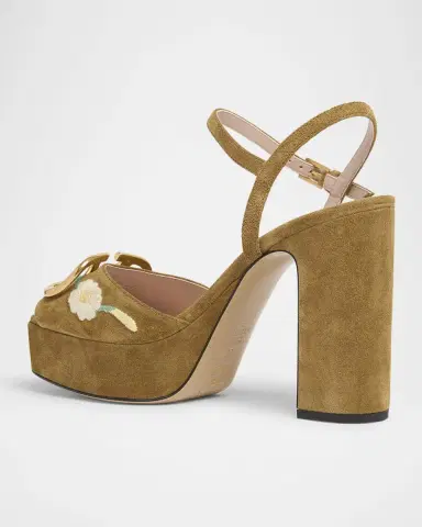 Valentino Garavani Floral Embroidered VLogo Suede Platform Sandals | Thumbnail 2 Valentino Garavani Floral Embroidered VLogo Suede Platform Sandals | Thumbnail 2