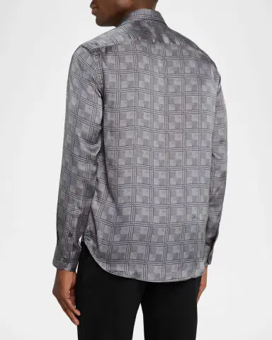 Emporio Armani Men's Modern-Fit Large Check Jacquard Sport Shirt | Thumbnail 3 Emporio Armani Men's Modern-Fit Large Check Jacquard Sport Shirt | Thumbnail 3