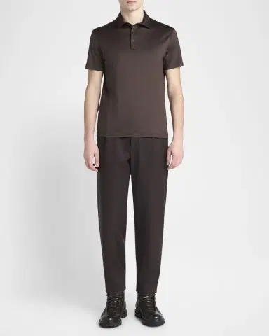 Giorgio Armani Men 's Silk and Cotton Polo Shirt | Thumbnail 2 Giorgio Armani Men 's Silk and Cotton Polo Shirt | Thumbnail 2