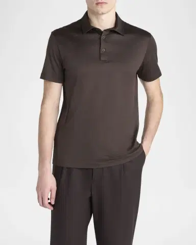 Giorgio Armani Men 's Silk and Cotton Polo Shirt | Thumbnail 4 Giorgio Armani Men 's Silk and Cotton Polo Shirt | Thumbnail 4