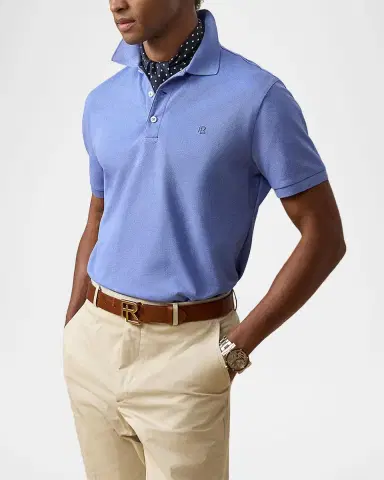 Ralph Lauren Purple Label Men's Double-Mercerized Pique Monogram Polo Shirt | Thumbnail 4 Ralph Lauren Purple Label Men's Double-Mercerized Pique Monogram Polo Shirt | Thumbnail 4