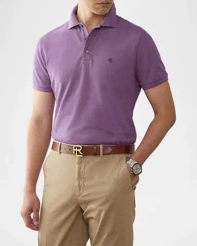 Ralph Lauren Purple Label Men's Double-Mercerized Pique Monogram Polo Shirt | Thumbnail 4 Ralph Lauren Purple Label Men's Double-Mercerized Pique Monogram Polo Shirt | Thumbnail 4