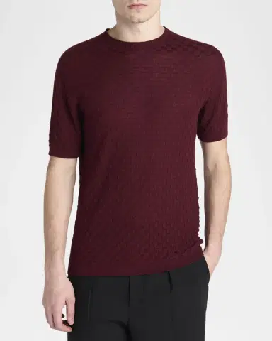 Giorgio Armani Men's Woven Quadrant Cashmere and Silk Crewneck Sweater | Thumbnail 4 Giorgio Armani Men's Woven Quadrant Cashmere and Silk Crewneck Sweater | Thumbnail 4