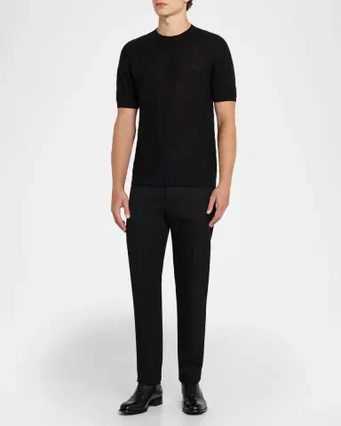 Giorgio Armani Men's Woven Quadrant Cashmere and Silk Crewneck Sweater | Thumbnail 2 Giorgio Armani Men's Woven Quadrant Cashmere and Silk Crewneck Sweater | Thumbnail 2
