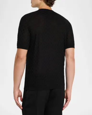 Giorgio Armani Men's Woven Quadrant Cashmere and Silk Crewneck Sweater | Thumbnail 3 Giorgio Armani Men's Woven Quadrant Cashmere and Silk Crewneck Sweater | Thumbnail 3