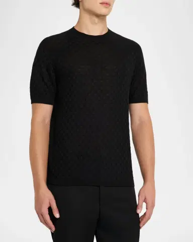 Giorgio Armani Men's Woven Quadrant Cashmere and Silk Crewneck Sweater | Thumbnail 4 Giorgio Armani Men's Woven Quadrant Cashmere and Silk Crewneck Sweater | Thumbnail 4