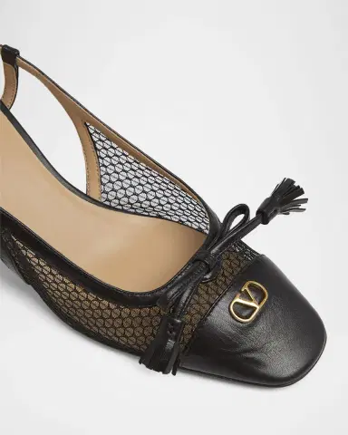 Valentino Garavani Valet Du Roi VLogo Leather and Mesh Slingback Pumps | Thumbnail 4 Valentino Garavani Valet Du Roi VLogo Leather and Mesh Slingback Pumps | Thumbnail 4
