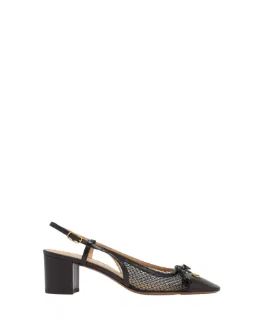 Valentino Garavani Valet Du Roi VLogo Leather and Mesh Slingback Pumps | Thumbnail 1 Valentino Garavani Valet Du Roi VLogo Leather and Mesh Slingback Pumps | Thumbnail 1