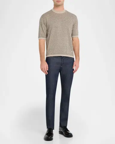 Emporio Armani Men 's Micro-Dot Knit Short-Sleeve Crewneck Sweater | Thumbnail 2 Emporio Armani Men 's Micro-Dot Knit Short-Sleeve Crewneck Sweater | Thumbnail 2