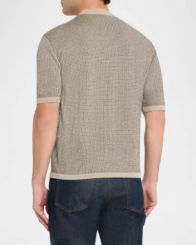 Emporio Armani Men 's Micro-Dot Knit Short-Sleeve Crewneck Sweater | Thumbnail 3 Emporio Armani Men 's Micro-Dot Knit Short-Sleeve Crewneck Sweater | Thumbnail 3