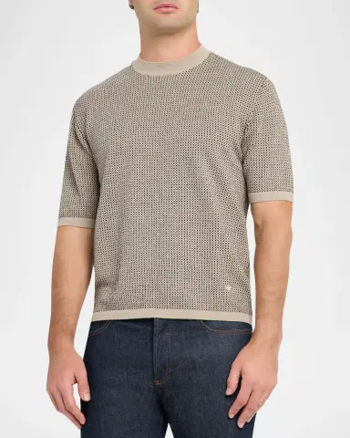 Emporio Armani Men 's Micro-Dot Knit Short-Sleeve Crewneck Sweater | Thumbnail 4 Emporio Armani Men 's Micro-Dot Knit Short-Sleeve Crewneck Sweater | Thumbnail 4