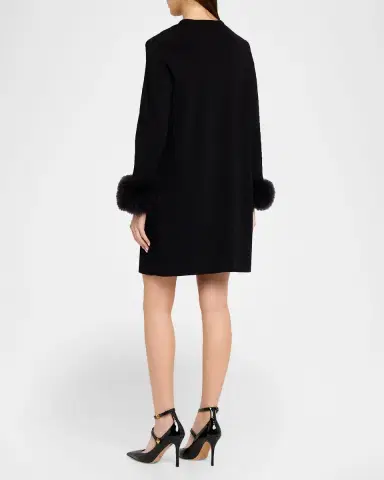 Valentino Garavani Feather-Cuffs Knit Mini Shift Dress | Thumbnail 3 Valentino Garavani Feather-Cuffs Knit Mini Shift Dress | Thumbnail 3