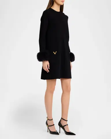 Valentino Garavani Feather-Cuffs Knit Mini Shift Dress | Thumbnail 4 Valentino Garavani Feather-Cuffs Knit Mini Shift Dress | Thumbnail 4