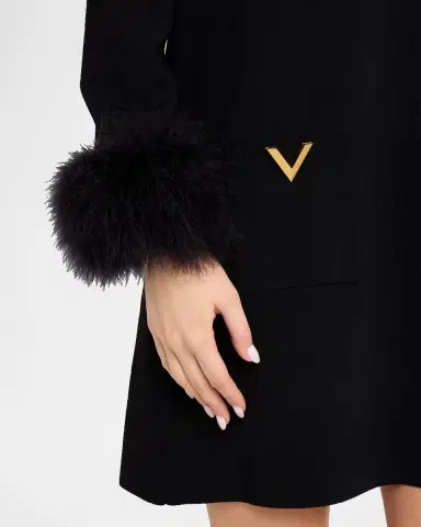 Valentino Garavani Feather-Cuffs Knit Mini Shift Dress | Thumbnail 5 Valentino Garavani Feather-Cuffs Knit Mini Shift Dress | Thumbnail 5