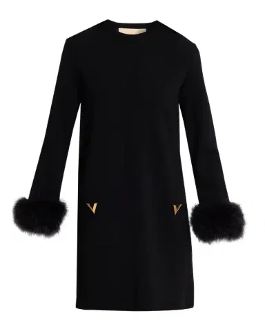 Valentino Garavani Feather-Cuffs Knit Mini Shift Dress | Thumbnail 1 Valentino Garavani Feather-Cuffs Knit Mini Shift Dress | Thumbnail 1