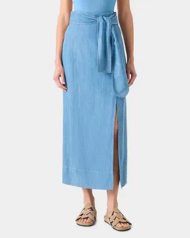 Akris punto Side-Slit Belted Denim Midi Pencil Skirt | Thumbnail 2 Akris punto Side-Slit Belted Denim Midi Pencil Skirt | Thumbnail 2