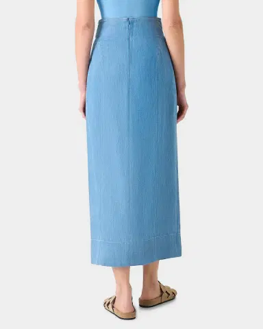 Akris punto Side-Slit Belted Denim Midi Pencil Skirt | Thumbnail 3 Akris punto Side-Slit Belted Denim Midi Pencil Skirt | Thumbnail 3